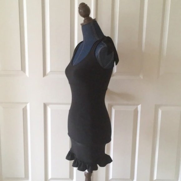 Nasty Gal Ruffle Mini Dress Black Slinky Ties New - Picture 5 of 16